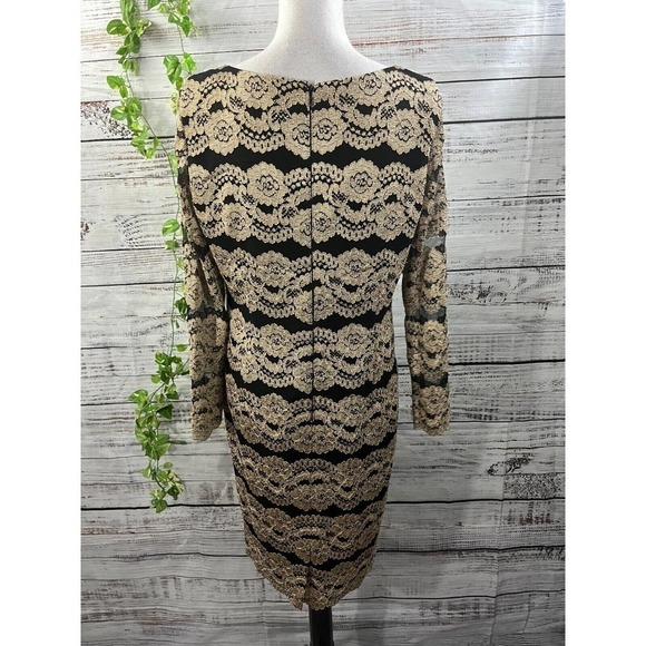 Cremieux Dress size 12 Gold Black Lace Straight Sheath Stretch Cocktail Knee - Picture 13 of 14